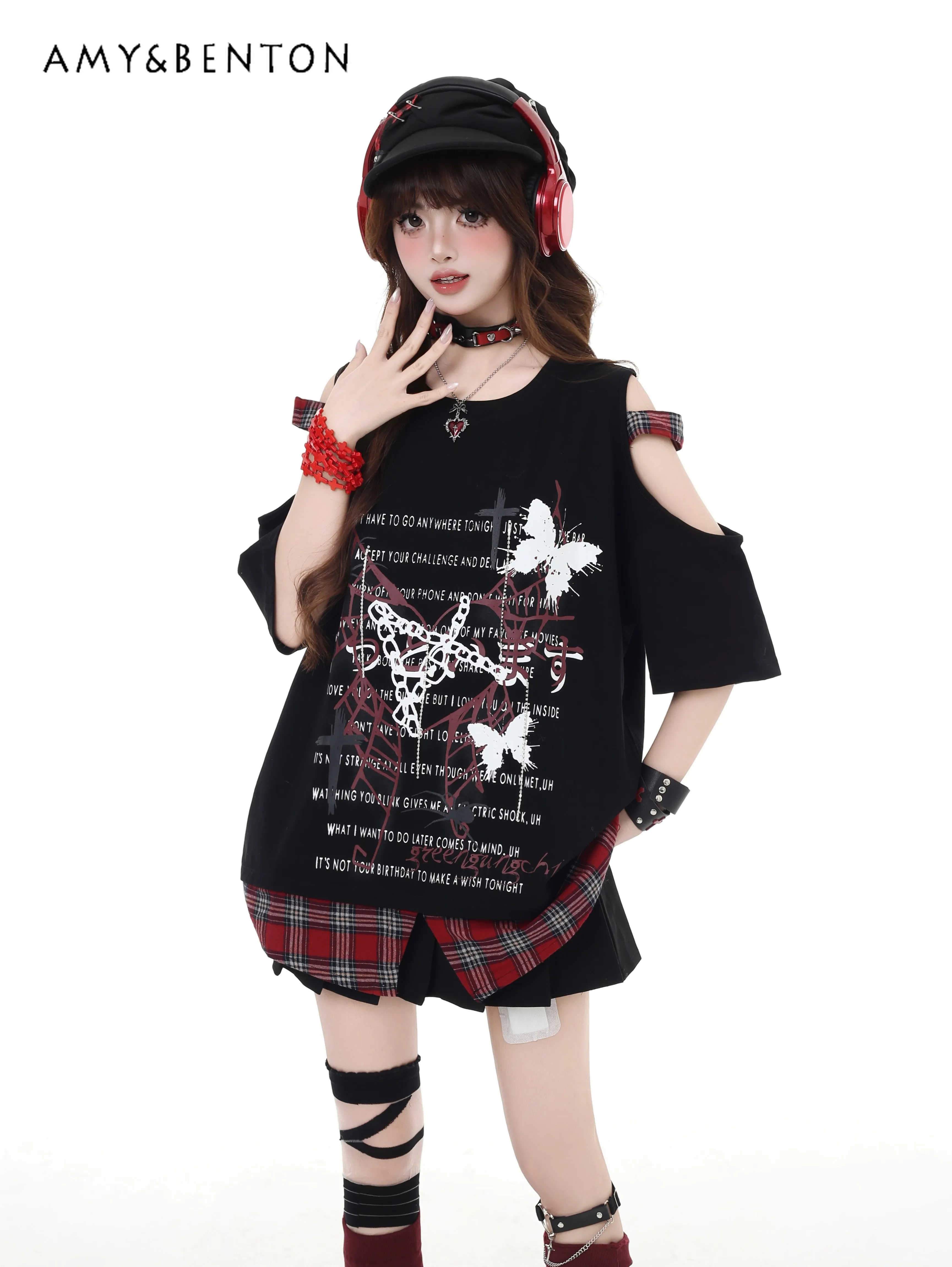 Punk Subculture Plaid Splicing Round Neck Loose T-shirt Women Summer New Street Punk Style Oversized T Shirt Irregular Y2K Top
Punk Subculture Plaid Splicing Round Neck Loose T-shirt Women Summer New Street Punk Style Oversized T Shirt Irregular Y2K Top