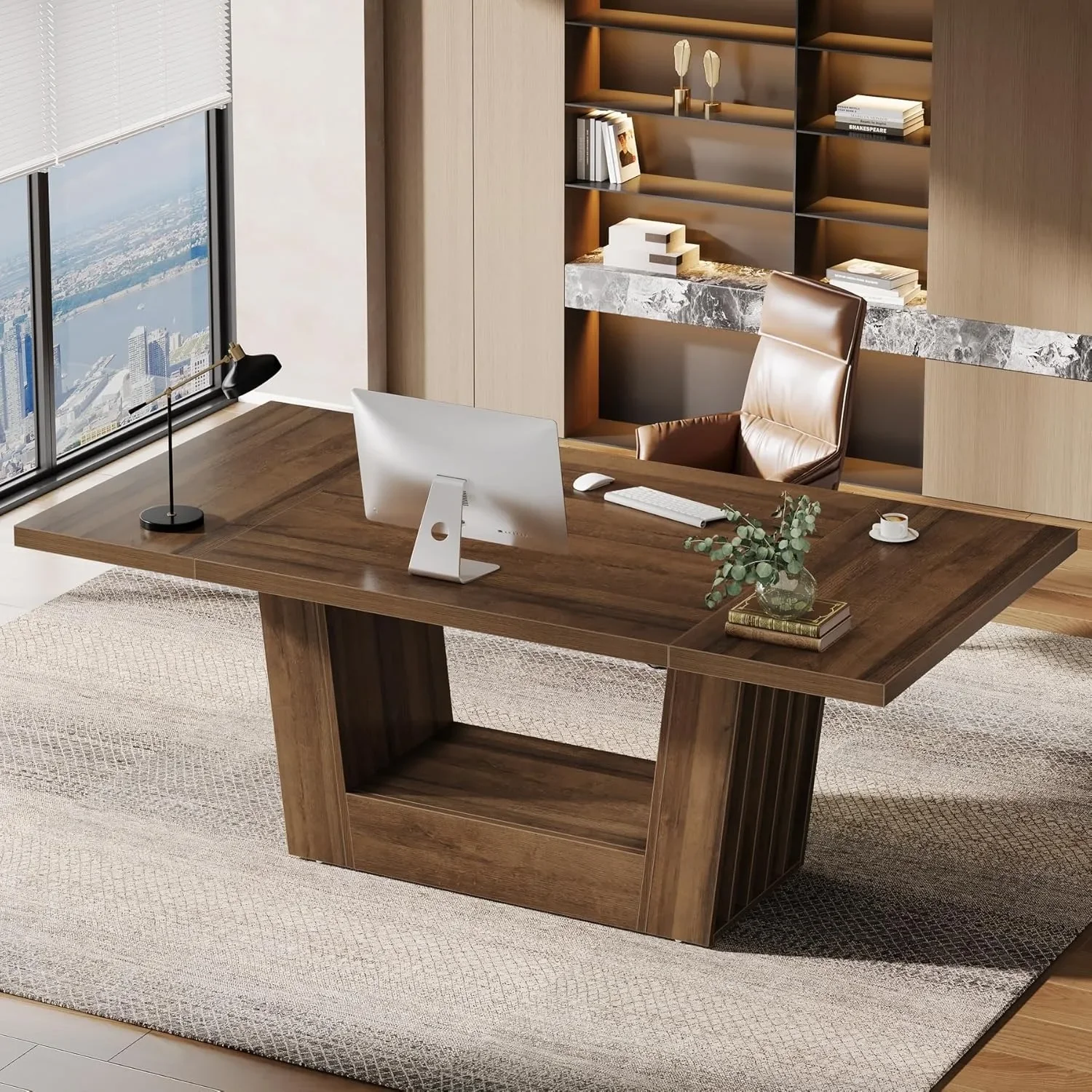 63'' Wood Executive Office Desk, Modern Computer Home Office Desk with Robust Base, Large Wooden Conference Table, Customized
63'' Wood Executive Office Desk, Modern Computer Home Office Desk with Robust Base, Large Wooden Conference Table, Customized