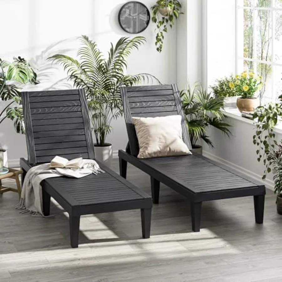 Patio Chaise Lounge Set of 2, 5-Position Adjustable Reclining Patio Lounge Chairs with Wood Grain Finish, All-Weather Resin Poo
Patio Chaise Lounge Set of 2, 5-Position Adjustable Reclining Patio Lounge Chairs with Wood Grain Finish, All-Weather Resin Poo