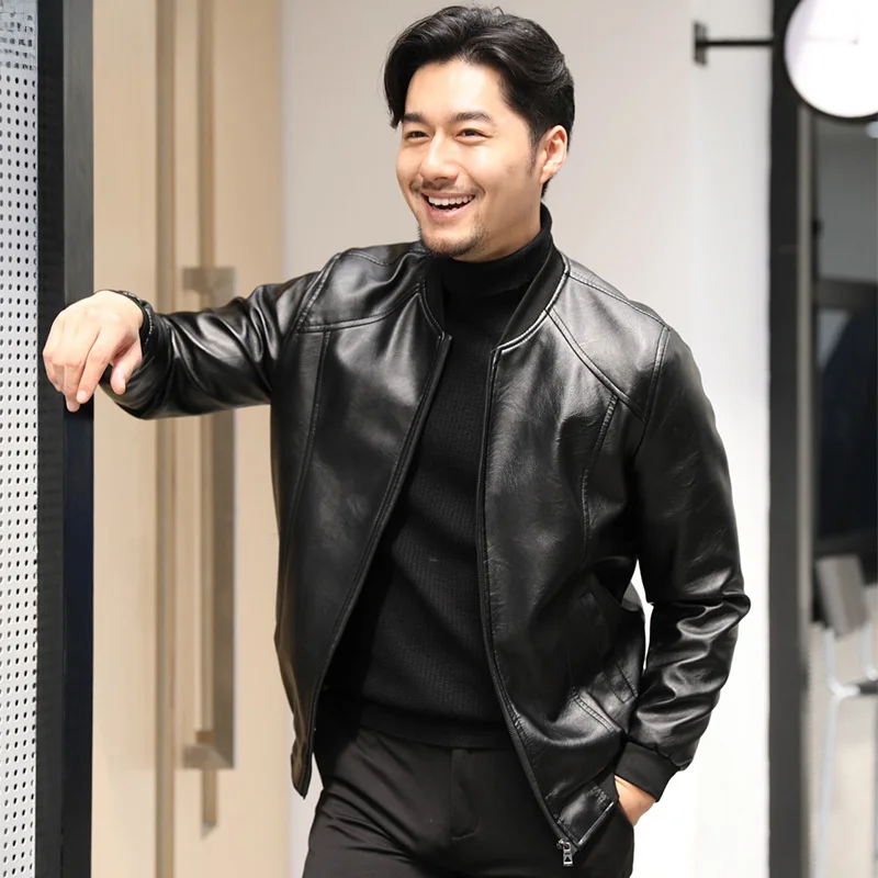 Men's Faion Slim Fit Leather Jaet Bla Fce Lined round Ne Biker Coat Sli Korean Sle Autumn Winter New Arrival
Men's Faion Slim Fit Leather Jaet Bla Fce Lined round Ne Biker Coat Sli Korean Sle Autumn Winter New Arrival