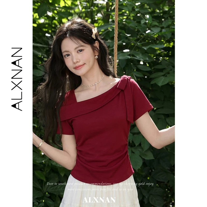 ALXNAN Women's T-shirt Asymmetrical Neck Bow Decor Side Drawstring Slim Fit Waist Tees Summer Fashion Tops Ladies 2026 L65760A
ALXNAN Women's T-shirt Asymmetrical Neck Bow Decor Side Drawstring Slim Fit Waist Tees Summer Fashion Tops Ladies 2026 L65760A