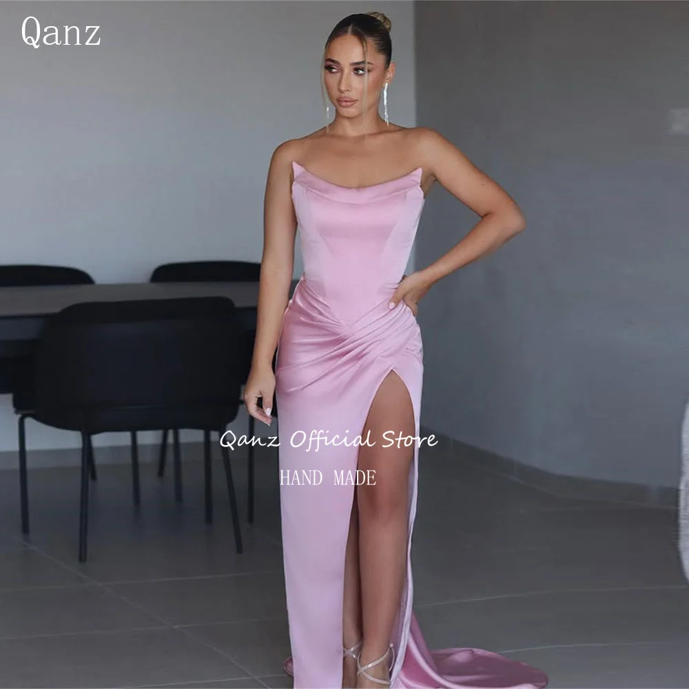 Qanz Modern Satin Prom Dresses High Slit Mermaid Pink Women Evening Dress Strapless Dress For Wedding Guest Elegant Customized
Qanz Modern Satin Prom Dresses High Slit Mermaid Pink Women Evening Dress Strapless Dress For Wedding Guest Elegant Customized