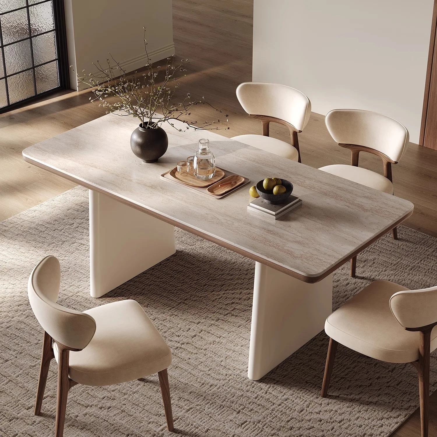 PYJ French Home Modern Simple Premium Light Cream Wind White Travertine Rock Slate Dining Table
PYJ French Home Modern Simple Premium Light Cream Wind White Travertine Rock Slate Dining Table