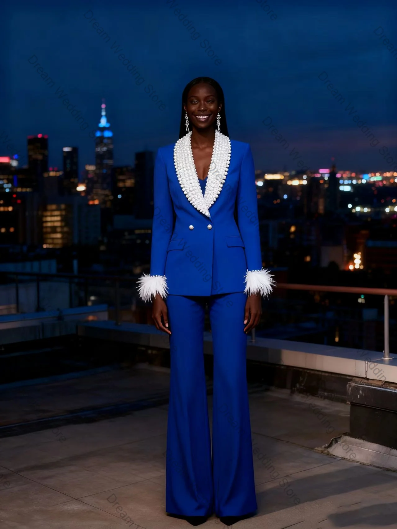 Женский костюм из двух предметов: пиджак и брюки, с перьями и жемчугом, синий, хлопок, для офиса, на заказ, для гостей на свадьбу
Женский костюм из двух предметов: пиджак и брюки, с перьями и жемчугом, синий, хлопок, для офиса, на заказ, для гостей на свадьбу