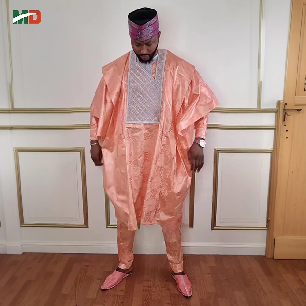 H&D African Clothing For Men Traditional Bazin Riche Embroidery Design Top Long Sleeve Pink 3 Pieces Set Muslim Abaya Thobe 2025
H&D African Clothing For Men Traditional Bazin Riche Embroidery Design Top Long Sleeve Pink 3 Pieces Set Muslim Abaya Thobe 2025