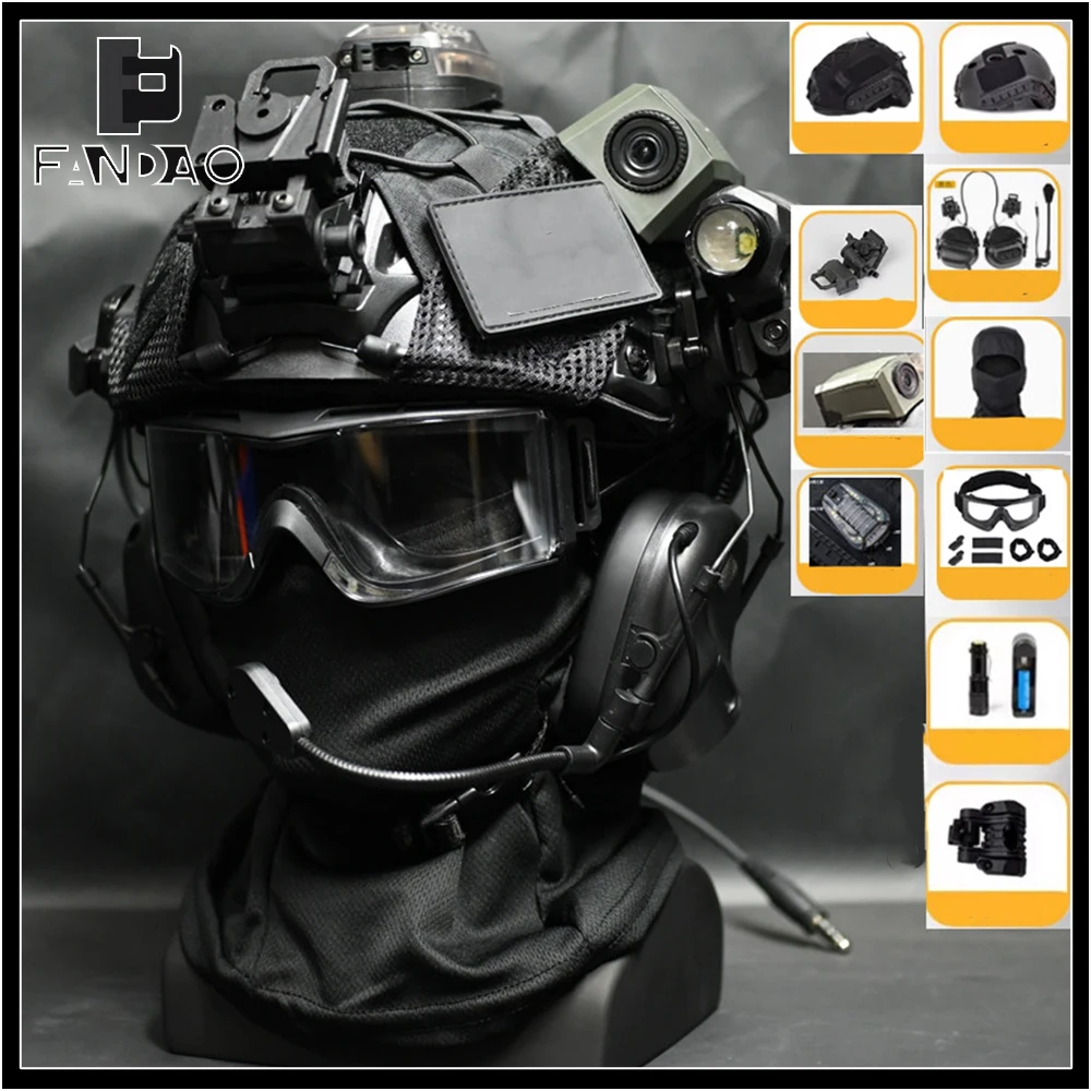 Тактический шлем Airdoft FAST с защитными очками, наушниками, камерой, фонариком и сигнальной лампой для косплея CS
Тактический шлем Airdoft FAST с защитными очками, наушниками, камерой, фонариком и сигнальной лампой для косплея CS