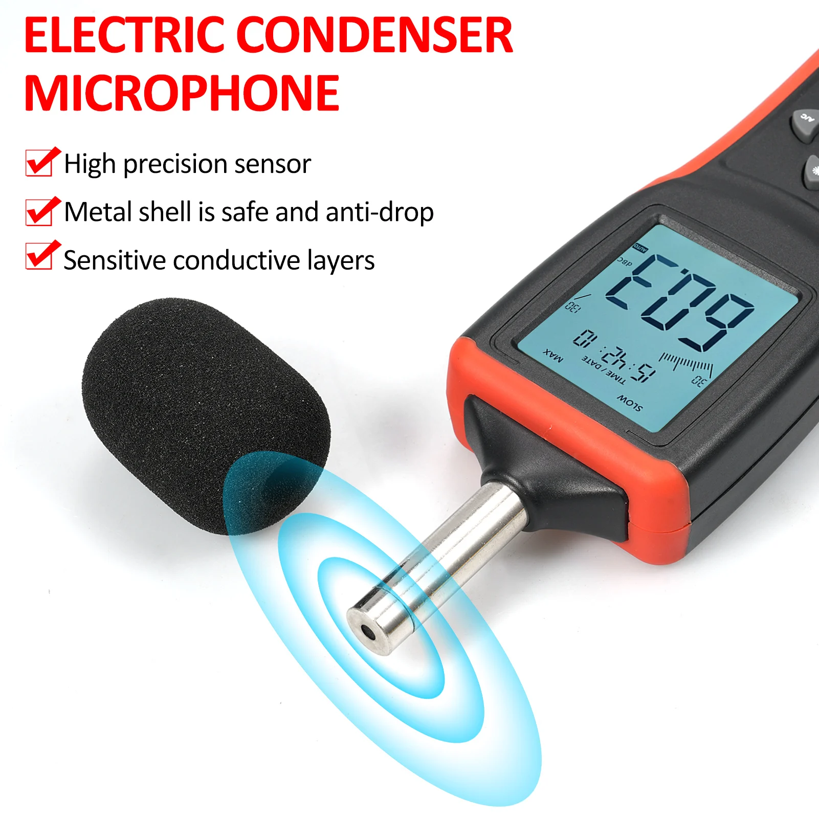 Цифровой измеритель уровня шума (шумомер) с АКВ-фильтром, диапазон 30-130 дБ, быстрый/медленный отклик, детектор шума, измеритель SPL
Цифровой измеритель уровня шума (шумомер) с АКВ-фильтром, диапазон 30-130 дБ, быстрый/медленный отклик, детектор шума, измеритель SPL