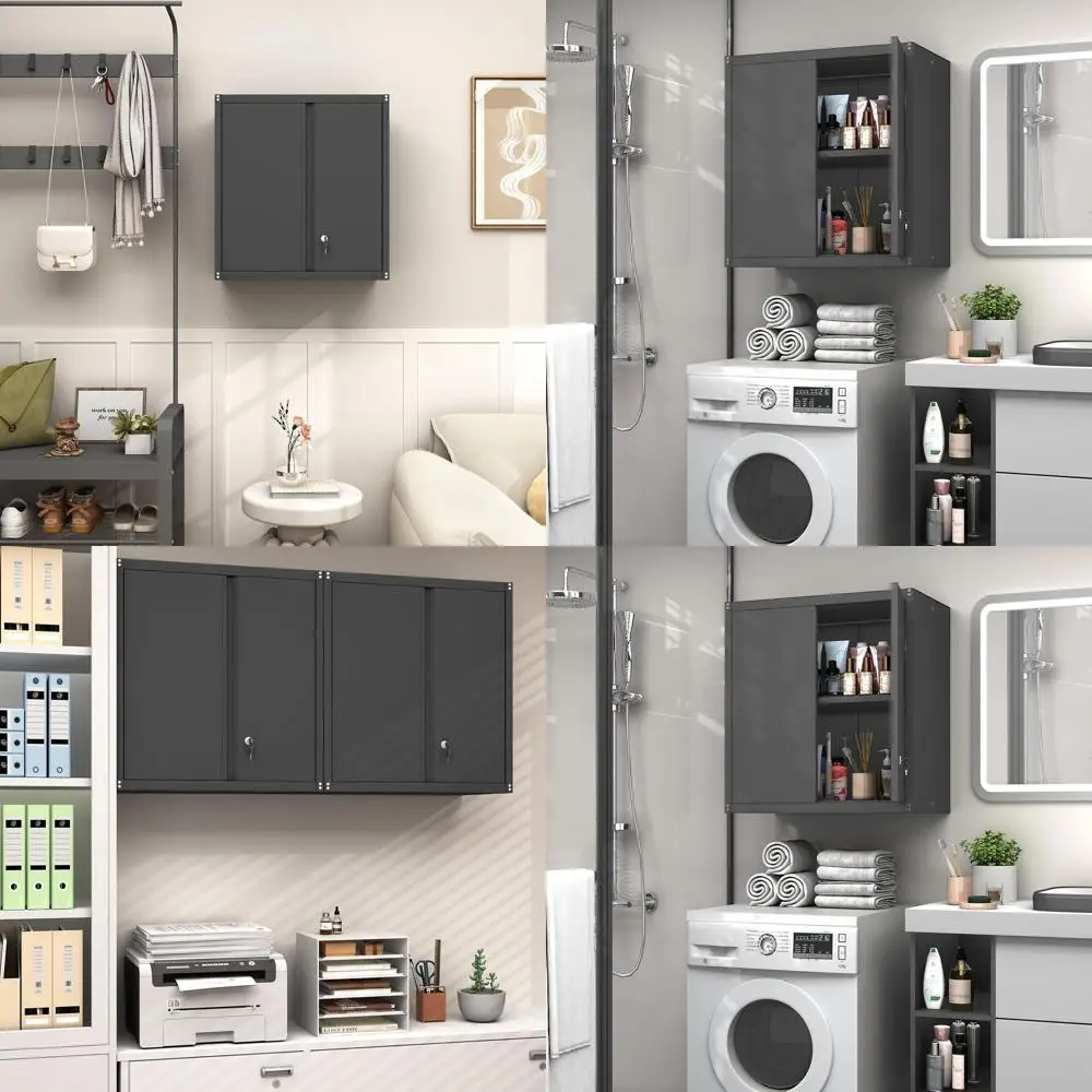 Прочные металлические настенные шкафы для гаража с дверцами и регулируемыми полками
Прочные металлические настенные шкафы для гаража с дверцами и регулируемыми полками