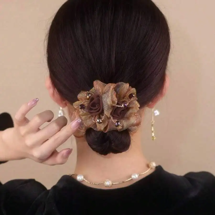 Elegant Korean Style Floral Mesh Hair Scrunchie For Women, Chic Ponytail Holder With Beaded Flower Decor
Elegant Korean Style Floral Mesh Hair Scrunchie For Women, Chic Ponytail Holder With Beaded Flower Decor