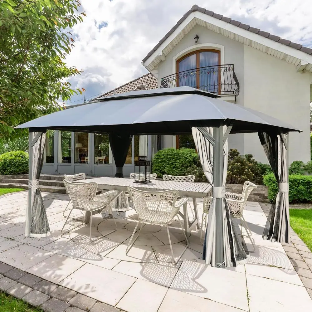 Domi 10'x14' Gazebo with Double Roo Sot Top, Patio Gazebo Tent, Upgraded 4’‘ Metal e or Deck Backyard Garden Lawns Gray
Domi 10'x14' Gazebo with Double Roo Sot Top, Patio Gazebo Tent, Upgraded 4’‘ Metal e or Deck Backyard Garden Lawns Gray
