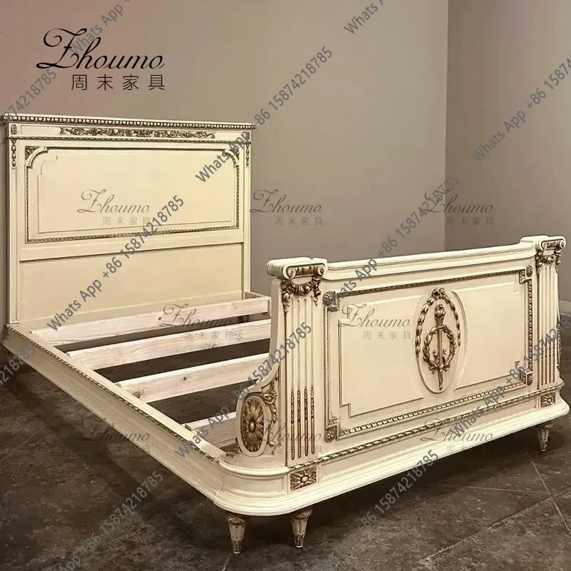 C French Retro Solid Wood Double Bed Medium Ancient Style Engraved White Old Painted Single Bed Wabi Sandy Wind Villa Bed
C French Retro Solid Wood Double Bed Medium Ancient Style Engraved White Old Painted Single Bed Wabi Sandy Wind Villa Bed