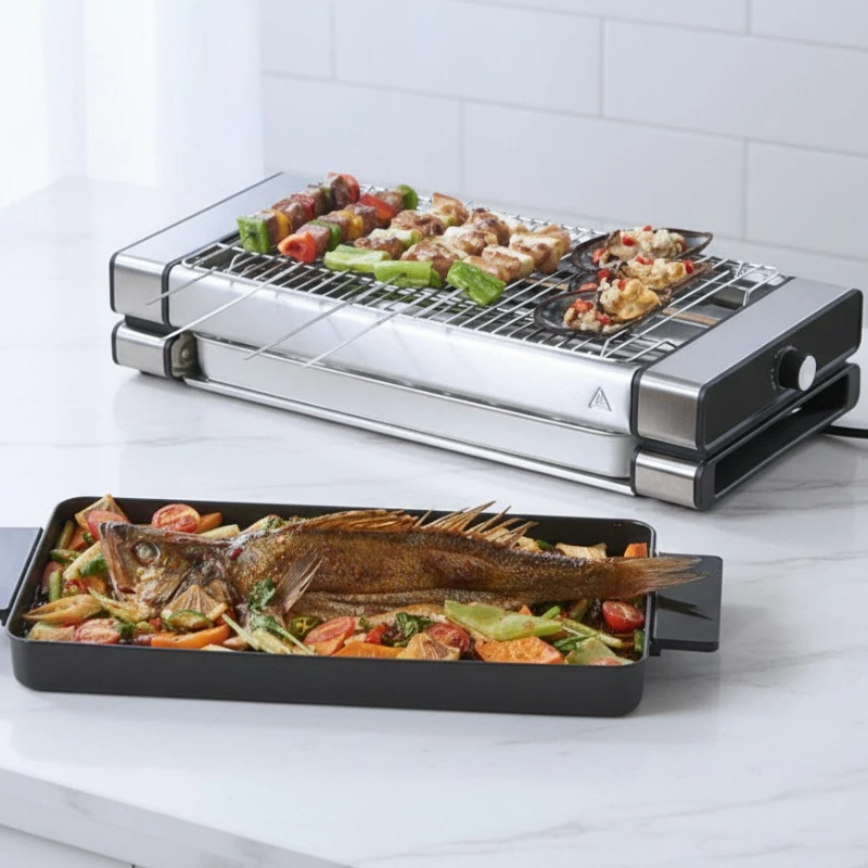 Домашний гриль для барбекю, бездымная домашняя электрическая сковорода-гриль, многофункциональная машина для мяса с шампуром
Домашний гриль для барбекю, бездымная домашняя электрическая сковорода-гриль, многофункциональная машина для мяса с шампуром