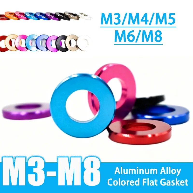M3-M8 Aluminum Flat Washer Color Anodized Round Gasket Thickened Enlarged Metal Bushing Spacer for Screw Position Adjustment
M3-M8 Aluminum Flat Washer Color Anodized Round Gasket Thickened Enlarged Metal Bushing Spacer for Screw Position Adjustment