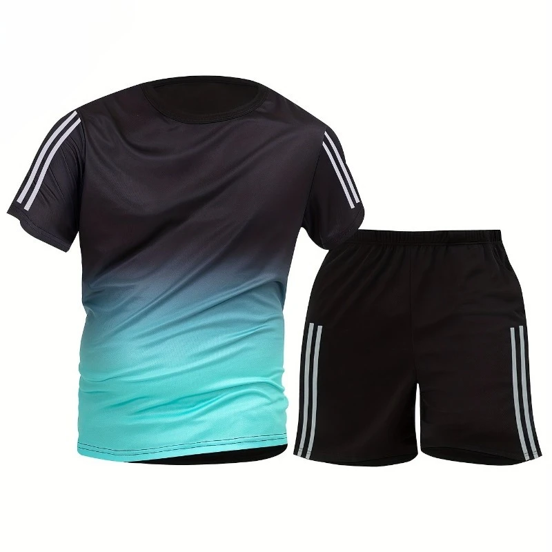 Men's 2 Piece Gradient Sports Set Short Sleeve T Shirt and Matching Shorts Quick Dry Fabric Breathable for Workout Training Gym
Men's 2 Piece Gradient Sports Set Short Sleeve T Shirt and Matching Shorts Quick Dry Fabric Breathable for Workout Training Gym