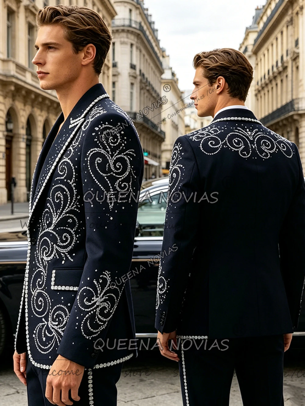 Exclusive Navy Wedding Tuxedo Attire Rhinestone Beaded Suit Men Plus Size Custom Made Single Breasted Jacket Pants Man Outfit
Exclusive Navy Wedding Tuxedo Attire Rhinestone Beaded Suit Men Plus Size Custom Made Single Breasted Jacket Pants Man Outfit