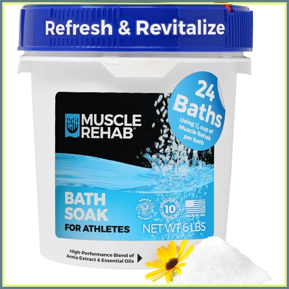 Muscle Rehab Epsom Salt Bath Soak - 6 lb Pail, Magnesium & Arnica for Deep Muscle Relief, Peppermint & Eucalyptus
Muscle Rehab Epsom Salt Bath Soak - 6 lb Pail, Magnesium & Arnica for Deep Muscle Relief, Peppermint & Eucalyptus