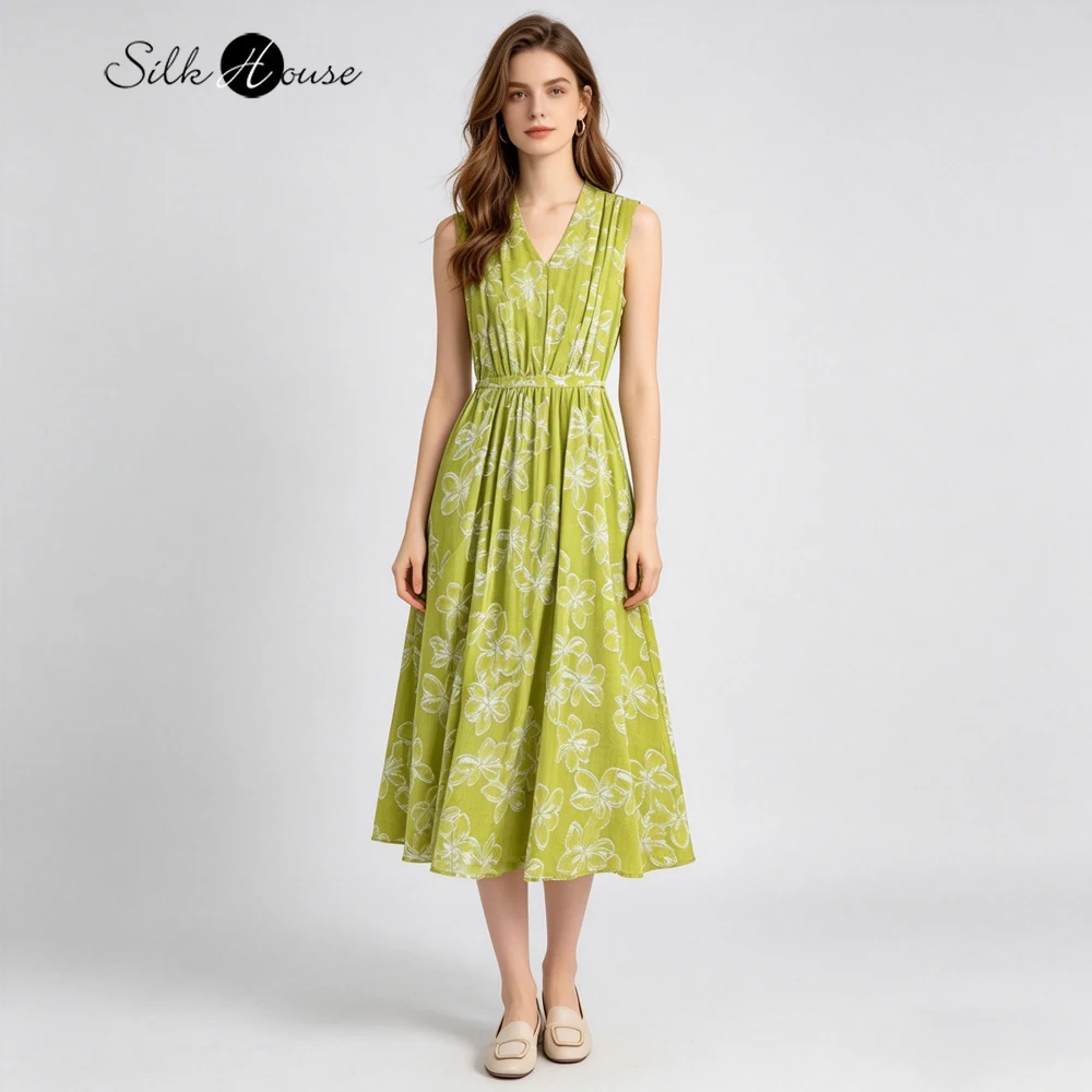 Women's Casual Summer New 100% Natural Mulberry Silk Crepe De Chine Vacation Style V-neck Sleeveless Printed Dress
Women's Casual Summer New 100% Natural Mulberry Silk Crepe De Chine Vacation Style V-neck Sleeveless Printed Dress