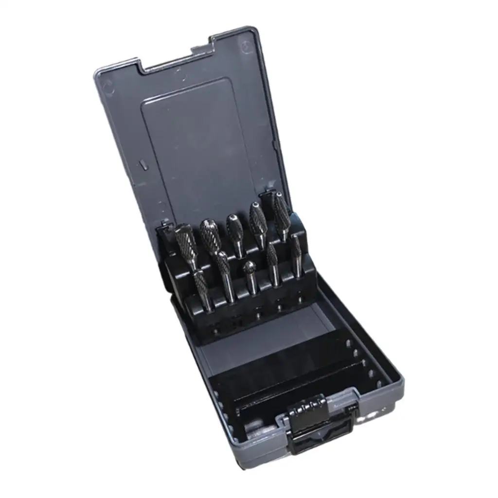 10Pcs Carbide Burr Set Black Box Packaging Sturdy Versatile Sizes Tungsten Steel Grinding Head Carbide Rotary Burrs for Aluminum
10Pcs Carbide Burr Set Black Box Packaging Sturdy Versatile Sizes Tungsten Steel Grinding Head Carbide Rotary Burrs for Aluminum