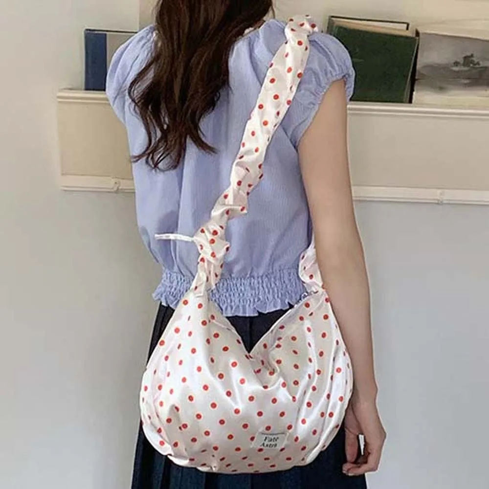 Lustrous Satin Polka Dot Bag Voluminous Versatile Ruffle Strap Crossbody Bag Silky-smooth Adjustable Cloud Dumpling Purse
Lustrous Satin Polka Dot Bag Voluminous Versatile Ruffle Strap Crossbody Bag Silky-smooth Adjustable Cloud Dumpling Purse