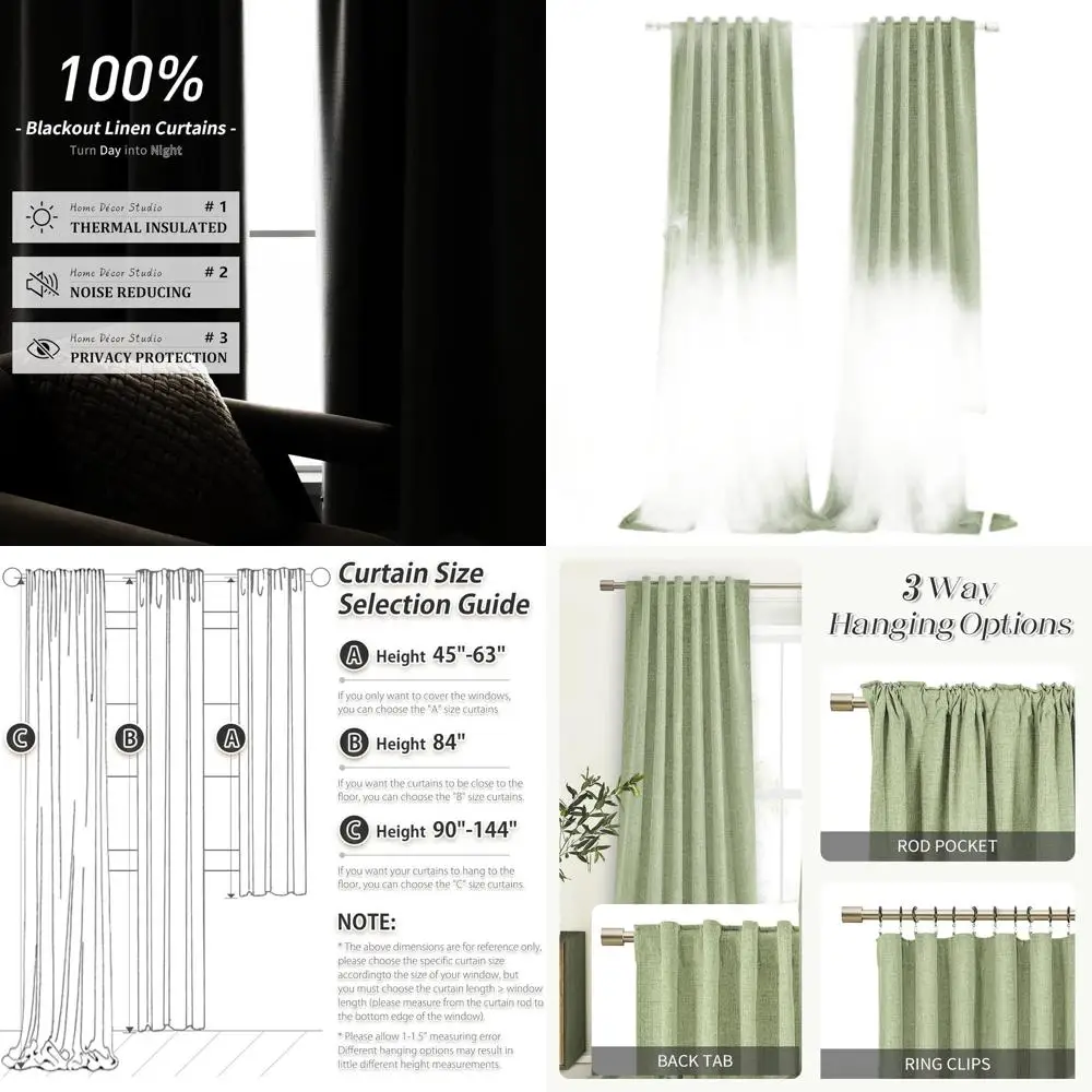 Sage Green 120 Faux Linen Blackout Curtains, 2-Panels, 52W x 120L, for Bedroom & Living Room
Sage Green 120 Faux Linen Blackout Curtains, 2-Panels, 52W x 120L, for Bedroom & Living Room