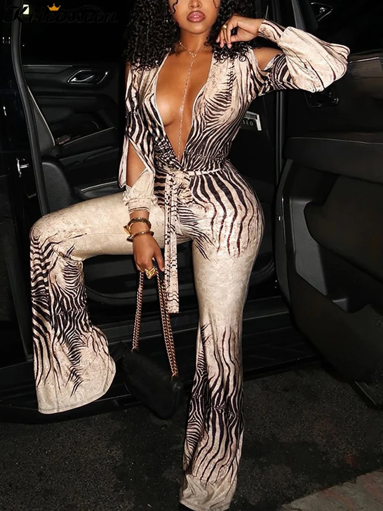 Kricesseen Elegant Zebra Print Deep V Neck Jumpsuit Sexy Hollow Out Romper Women Fashion Night Out Club Wide Leg Overalls
Kricesseen Elegant Zebra Print Deep V Neck Jumpsuit Sexy Hollow Out Romper Women Fashion Night Out Club Wide Leg Overalls