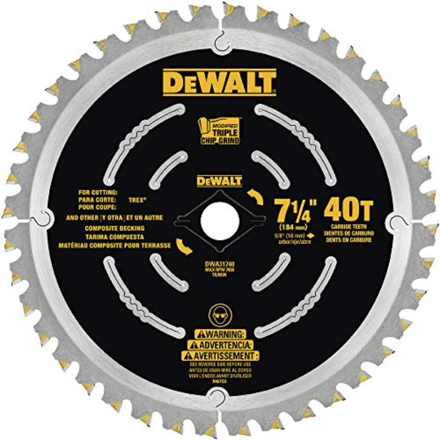 Circular Saw Blade 7 1/4 Inch 40 Tooth Composite Decking DWA31740
Circular Saw Blade 7 1/4 Inch 40 Tooth Composite Decking DWA31740