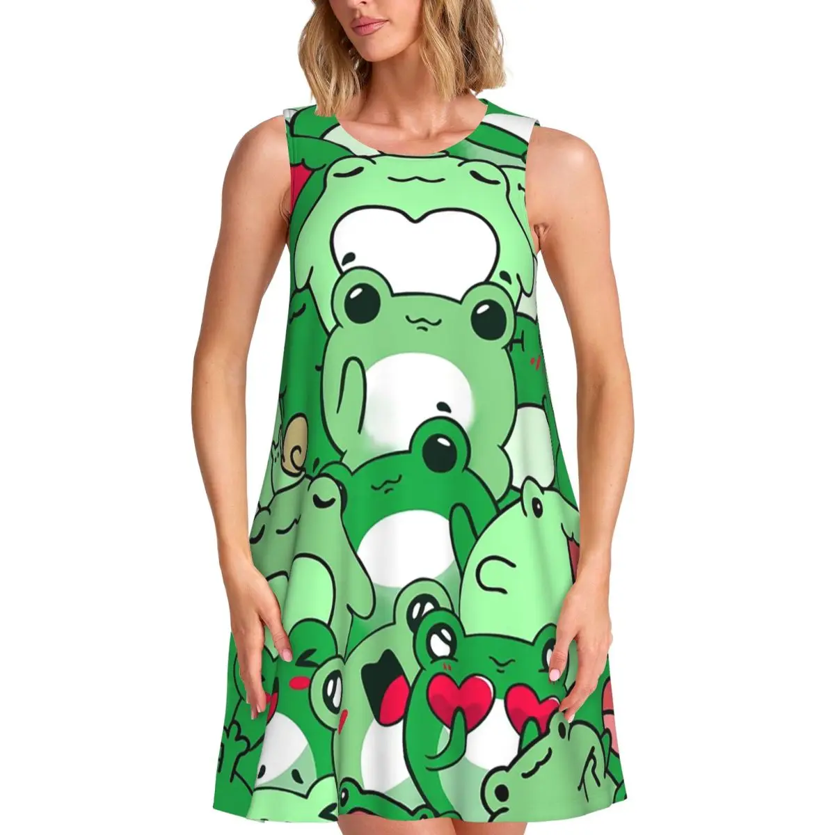 Crowded Cute Frog Pattern Summer Women Short Sleeve Dress Elegant Sleeveless Round Neck Loose Dresses Street Robe
Crowded Cute Frog Pattern Summer Women Short Sleeve Dress Elegant Sleeveless Round Neck Loose Dresses Street Robe