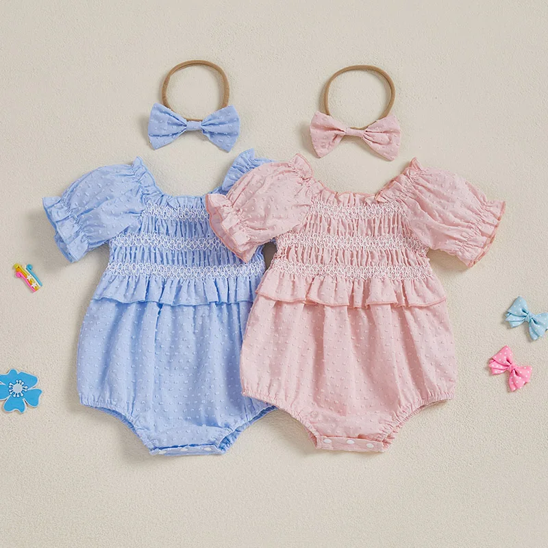 Baby Girls Romper Short Sleeve Off Shoulder Ruched Jumpsuit Headband Newborn Baby Girl Clothes Infant Summer Outfits
Baby Girls Romper Short Sleeve Off Shoulder Ruched Jumpsuit Headband Newborn Baby Girl Clothes Infant Summer Outfits