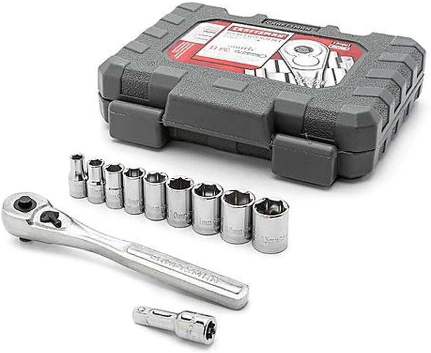 11 Piece Socket Wrench Set 6 Point, 1/4" Drive Metric, 5-13mm, with Ratchet & Extension, Storage Case
11 Piece Socket Wrench Set 6 Point, 1/4" Drive Metric, 5-13mm, with Ratchet & Extension, Storage Case