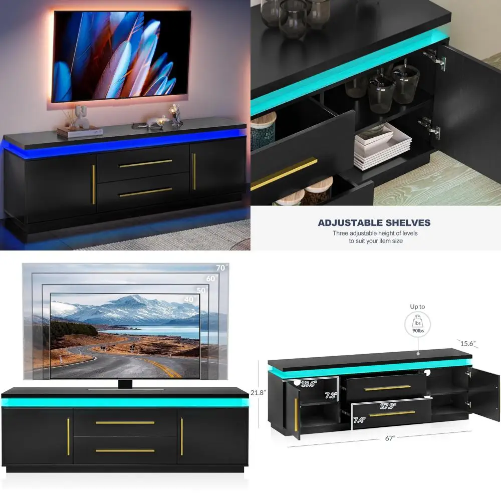 75-Inch TV Stand, Modern Entertainment Center with LED Lights and Music-Synced Lighting, Media Console Table
75-Inch TV Stand, Modern Entertainment Center with LED Lights and Music-Synced Lighting, Media Console Table
