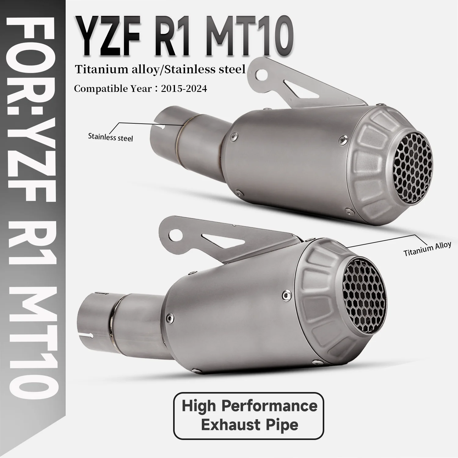 MT-10 YZF-R1 Motorcycle Exhaust Racing Ti Alloy Honeycomb Port Muffler for 2015-2023 Models R1 R1M MT-10
MT-10 YZF-R1 Motorcycle Exhaust Racing Ti Alloy Honeycomb Port Muffler for 2015-2023 Models R1 R1M MT-10