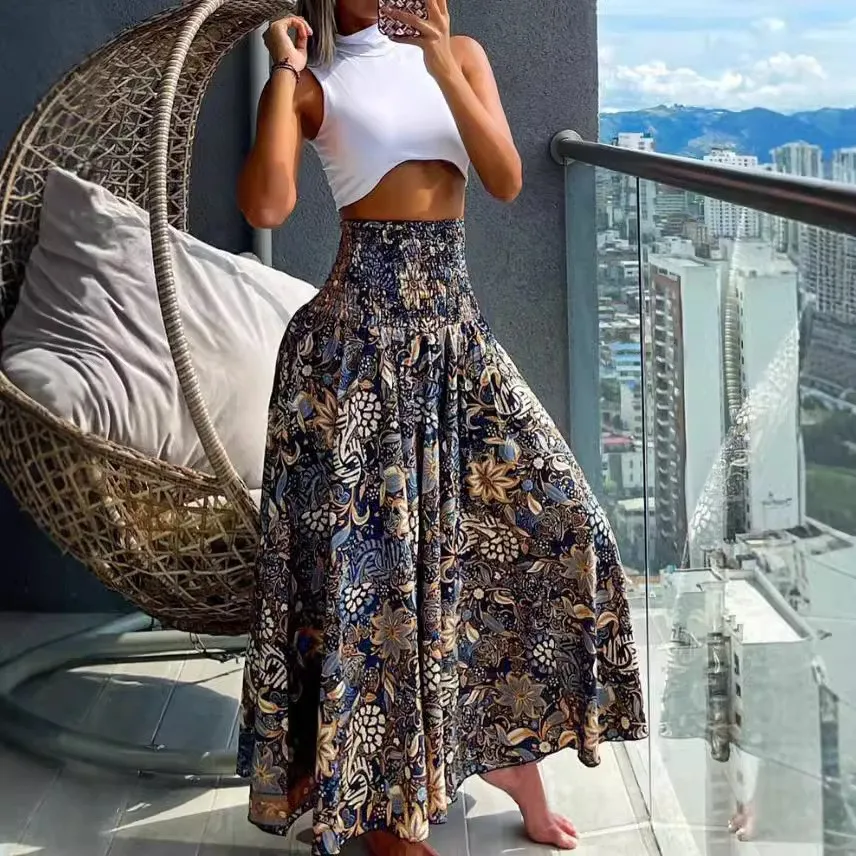 Casual Floral Print Skirt High Waist Smocked Waist Midi Skirts Boho Style Paisley Print Maxi Skirt A Line Peacock Pattern
Casual Floral Print Skirt High Waist Smocked Waist Midi Skirts Boho Style Paisley Print Maxi Skirt A Line Peacock Pattern