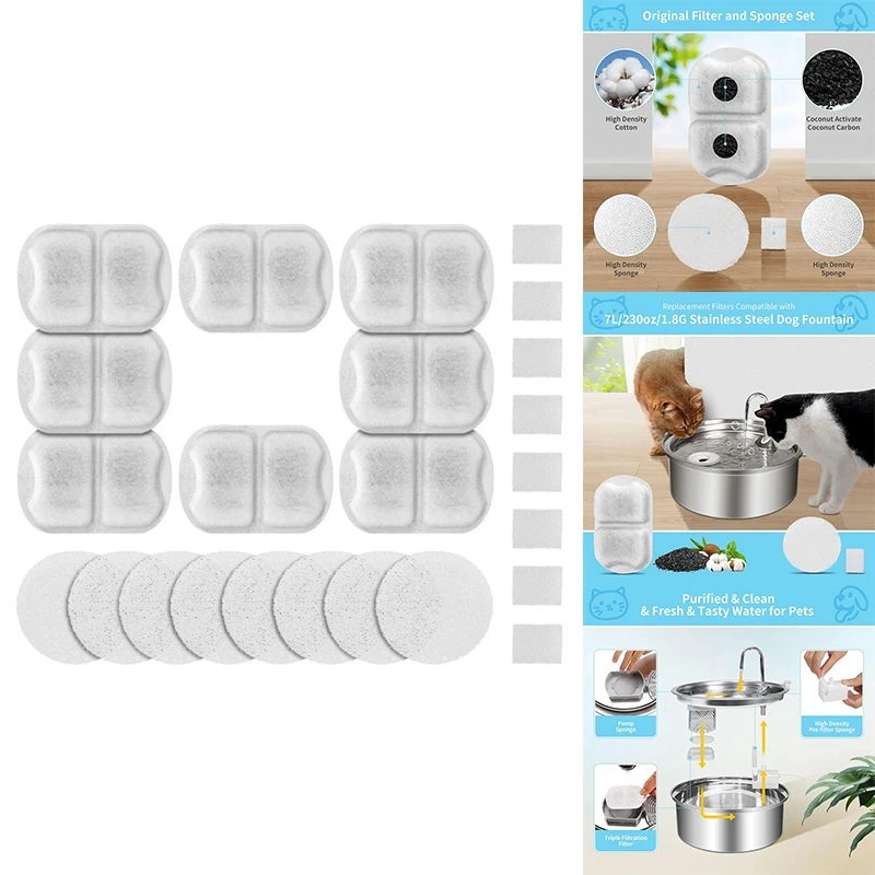 Cat Water Fountain Filters Replacement For 7L/230Oz/1.8G Stainless Steel Pet Water Fountain Filters And Sponges 16 Set
Cat Water Fountain Filters Replacement For 7L/230Oz/1.8G Stainless Steel Pet Water Fountain Filters And Sponges 16 Set