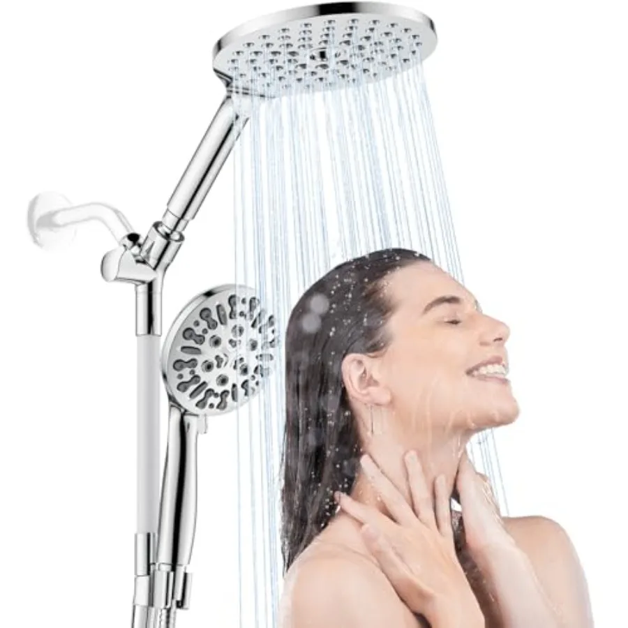 Bathroom chrome dual shower head set: 7.5 rainfall + handheld spray, 9 modes, 78 hose, stainless steel finish
Bathroom chrome dual shower head set: 7.5 rainfall + handheld spray, 9 modes, 78 hose, stainless steel finish