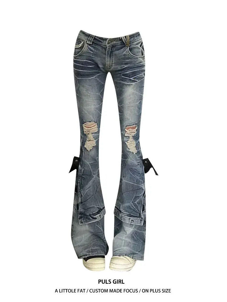 Low Waist Slim Fit Bell Bottom Denim Jeans Women's Retro Washed Hole Weave Belt American Style Hot Girl Summer Casual Pants
Low Waist Slim Fit Bell Bottom Denim Jeans Women's Retro Washed Hole Weave Belt American Style Hot Girl Summer Casual Pants