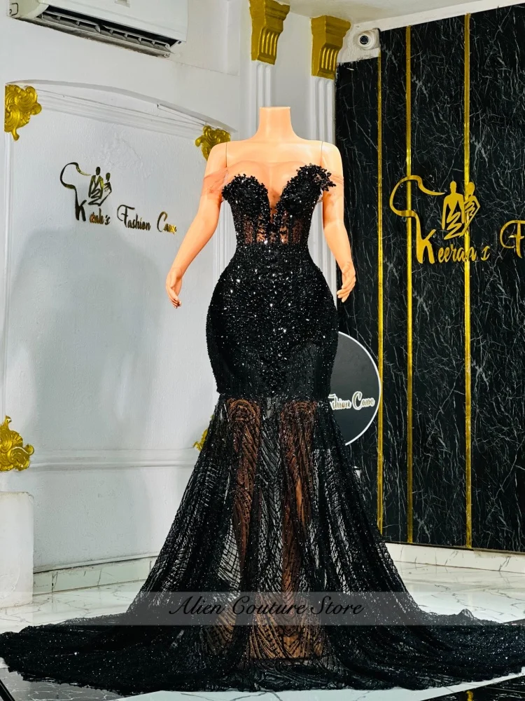 Glitter Black Mermaid Prom Dresses For Black Girls 3D Floral Crystal Evening Party Gown African Robes De Soire Customized
Glitter Black Mermaid Prom Dresses For Black Girls 3D Floral Crystal Evening Party Gown African Robes De Soire Customized
