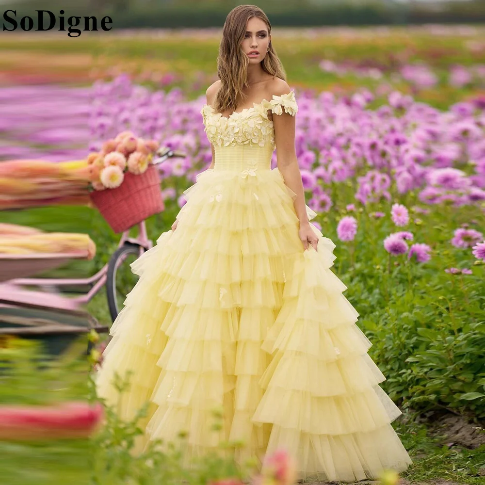 SoDigne Vintage Yellow Off Shoulder Evening Gown A-Line Tiered Floral Appliques Backless 2024 Elegant Formal Occasion Prom Dress
SoDigne Vintage Yellow Off Shoulder Evening Gown A-Line Tiered Floral Appliques Backless 2024 Elegant Formal Occasion Prom Dress