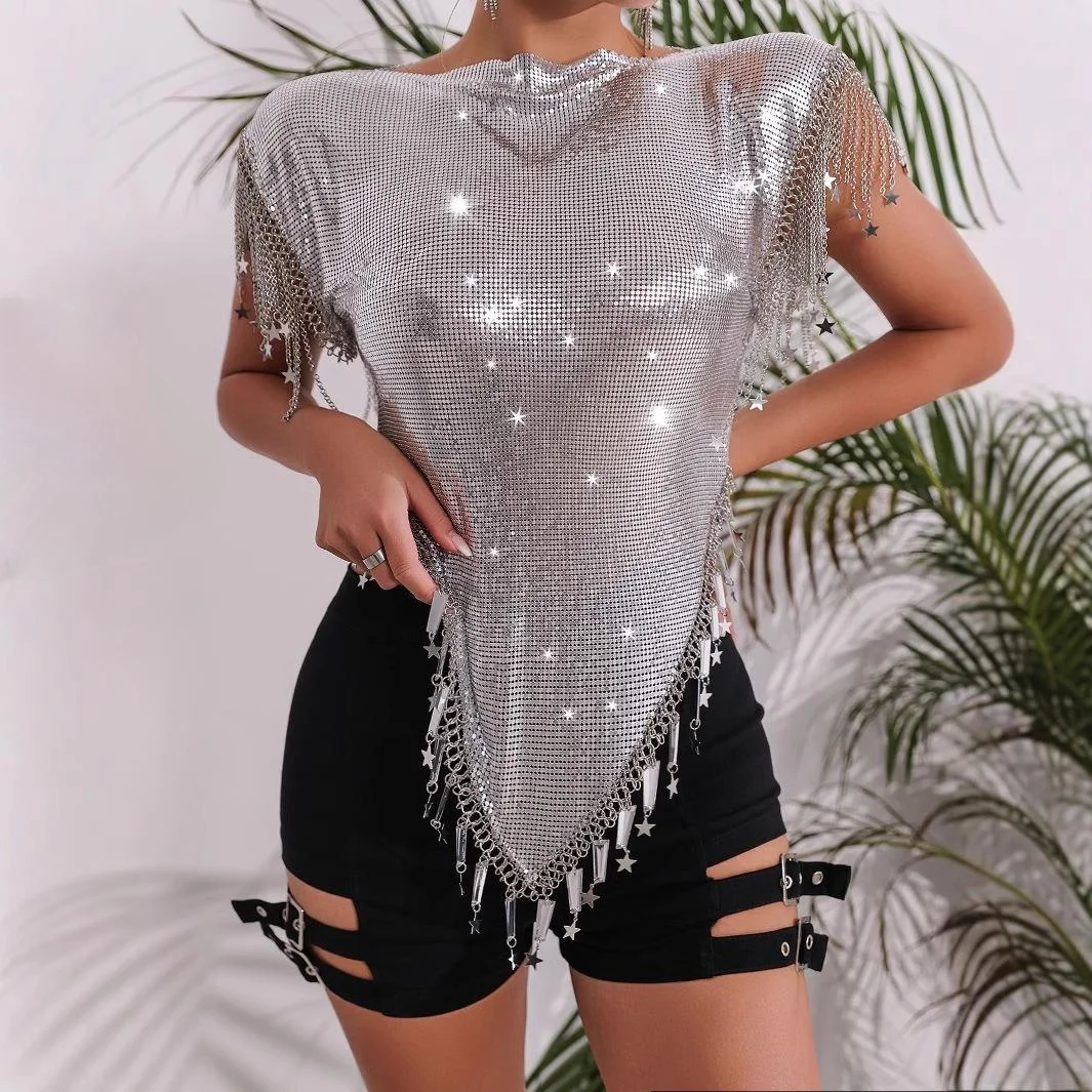 Metallic Sequin Loose Fit round Neck Vest Sexy Spicy Girl Star Pendant Top Women's Fashion Cross-Border Clothing
Metallic Sequin Loose Fit round Neck Vest Sexy Spicy Girl Star Pendant Top Women's Fashion Cross-Border Clothing