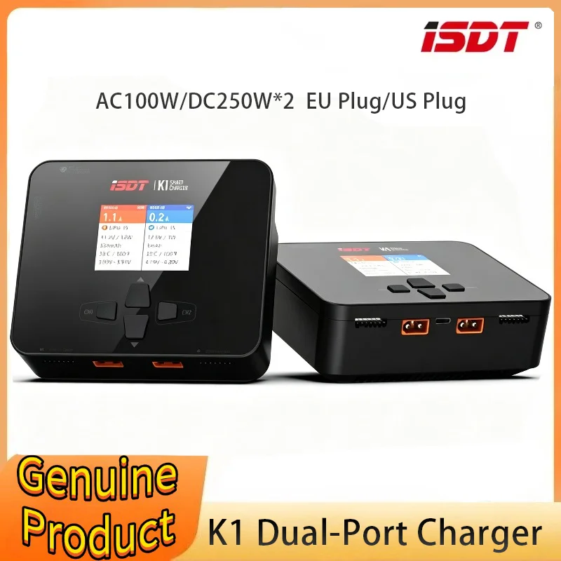 ISDT K1 Dual Channel Balance Lipo Charger AC 100W DC 2X250W 10A 2.4″ IPS LCD Display Multilingual for Lipo NiMh Pb Battery
ISDT K1 Dual Channel Balance Lipo Charger AC 100W DC 2X250W 10A 2.4″ IPS LCD Display Multilingual for Lipo NiMh Pb Battery