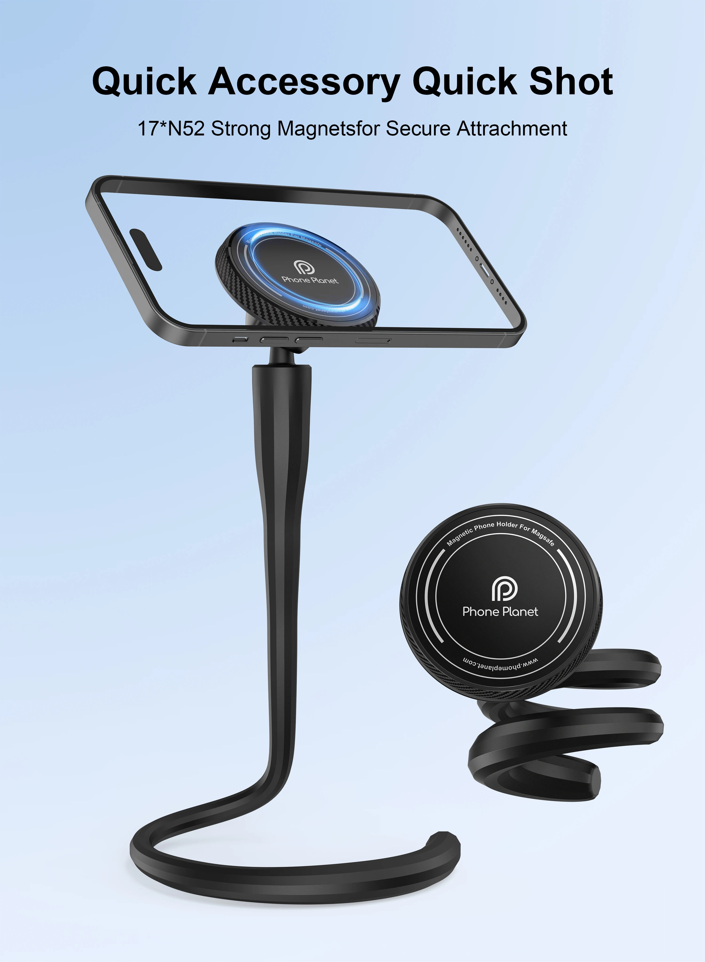 Flexible Twistable Magnetic Phone Holder, Can Be Wrapped And Bent Freely, Equipped 17 N52 Strong Magnets For Stable Adsorption
Flexible Twistable Magnetic Phone Holder, Can Be Wrapped And Bent Freely, Equipped 17 N52 Strong Magnets For Stable Adsorption