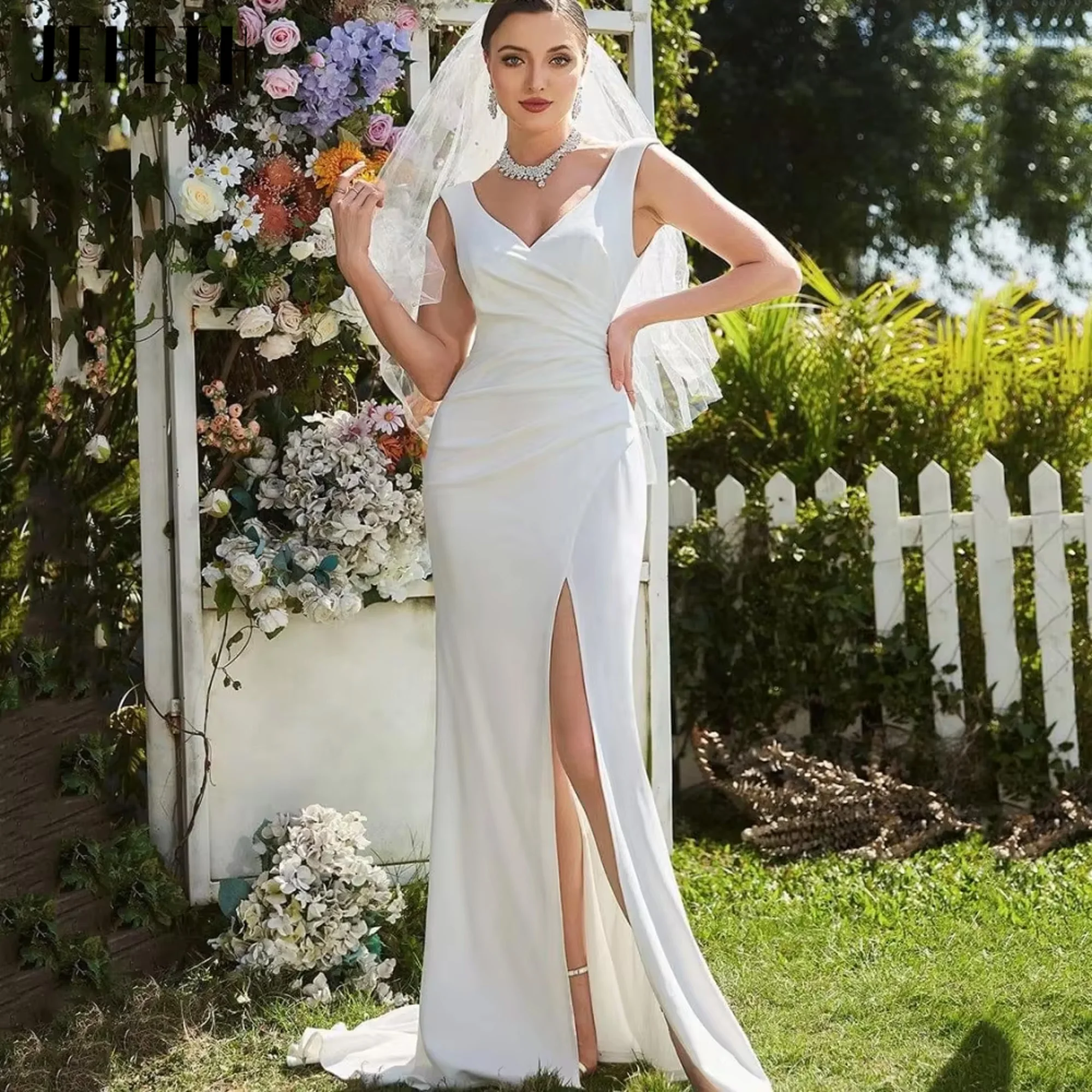 JEHETH Simple LuxuryWedding Dresses V-Neck Mermaid Bride Robe Tank Split Bridal Gowns Elegant Vestidos De Noiva 2025 Customized
JEHETH Simple LuxuryWedding Dresses V-Neck Mermaid Bride Robe Tank Split Bridal Gowns Elegant Vestidos De Noiva 2025 Customized