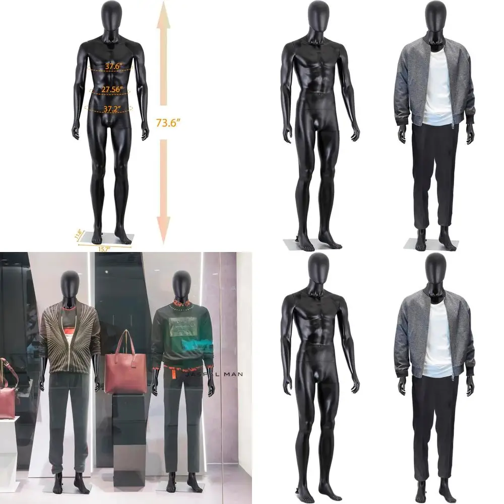 Adjustable Full Body Male Mannequin, 73 Tall with Flexible Limbs, Detachable for Clothing Display (Black)
Adjustable Full Body Male Mannequin, 73 Tall with Flexible Limbs, Detachable for Clothing Display (Black)