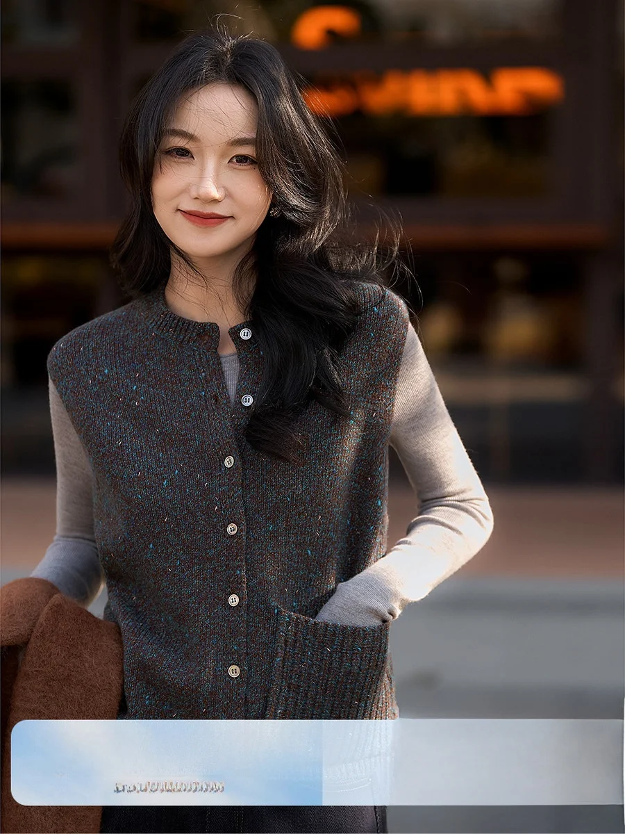 Xhange Wool Cashmere Knitted Vest Women's Commute Style Layering Coffee Bean Color Warm Soft Regular Fit Spring
Xhange Wool Cashmere Knitted Vest Women's Commute Style Layering Coffee Bean Color Warm Soft Regular Fit Spring