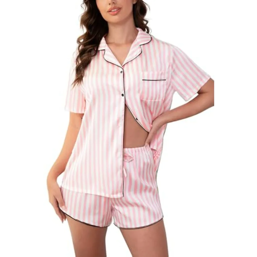 Women's Pajamas Set Sleepwear with Short Sleeve Top and Elastic Waist Shorts
Women's Pajamas Set Sleepwear with Short Sleeve Top and Elastic Waist Shorts