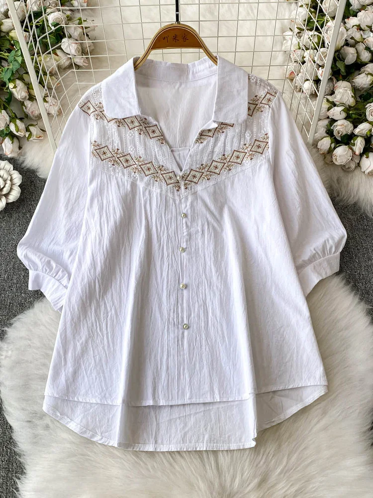 Women's Summer Shirt Ethnic Style Retro Artistic Embroidery Seven Quarter New Loose Fit Slimming Mid Length Sleeve Top BL182
Women's Summer Shirt Ethnic Style Retro Artistic Embroidery Seven Quarter New Loose Fit Slimming Mid Length Sleeve Top BL182