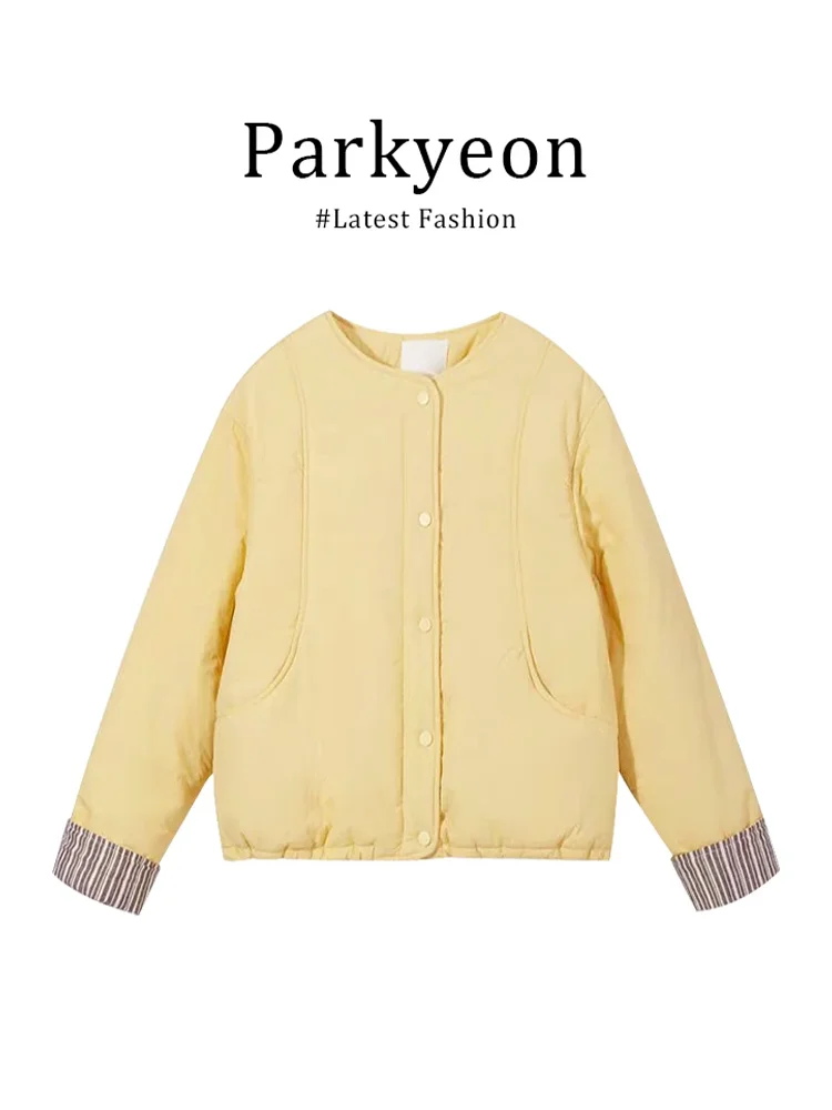 Korean Style Yellow Cotton Jacket Women's Loose Thickened round Neck Winter Coat Gentle Wind Small Size Parkyeon Brand
Korean Style Yellow Cotton Jacket Women's Loose Thickened round Neck Winter Coat Gentle Wind Small Size Parkyeon Brand