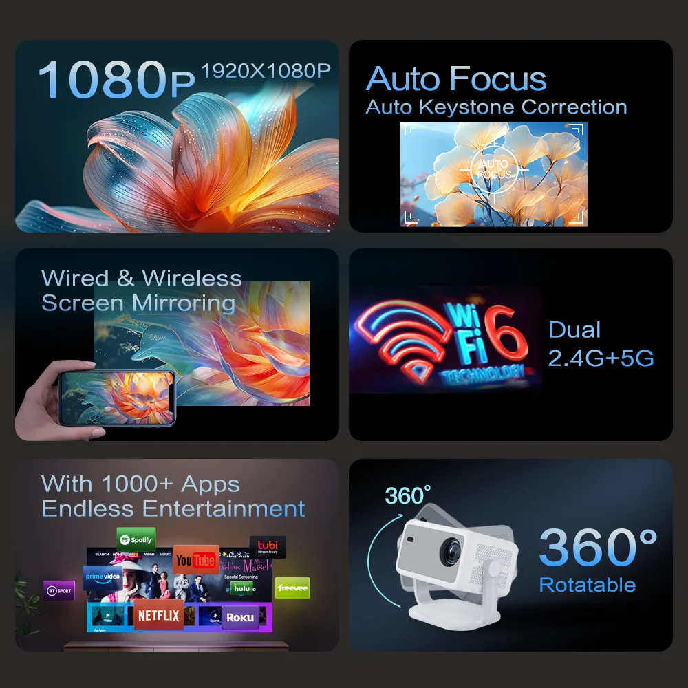 LynCast 4K L018 Projector AI Smart Beamer FHD 1080P 800ANSI Android14 OS Chip H726 BT5.4&WIFI6 360° Rotate Portable Home Theater
LynCast 4K L018 Projector AI Smart Beamer FHD 1080P 800ANSI Android14 OS Chip H726 BT5.4&WIFI6 360° Rotate Portable Home Theater