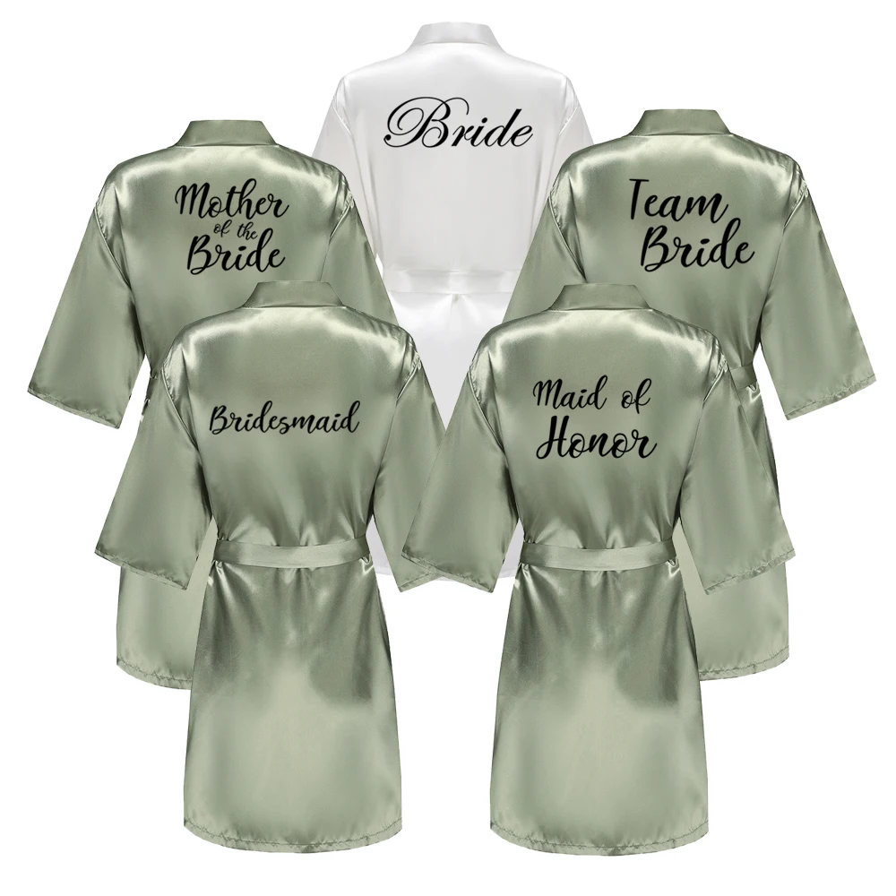 Wedding Party Bridesmaid Maid of Honor Robe With Black Writing Letter Women Lady Grass Green Satin Bathrobe Kimono
Wedding Party Bridesmaid Maid of Honor Robe With Black Writing Letter Women Lady Grass Green Satin Bathrobe Kimono