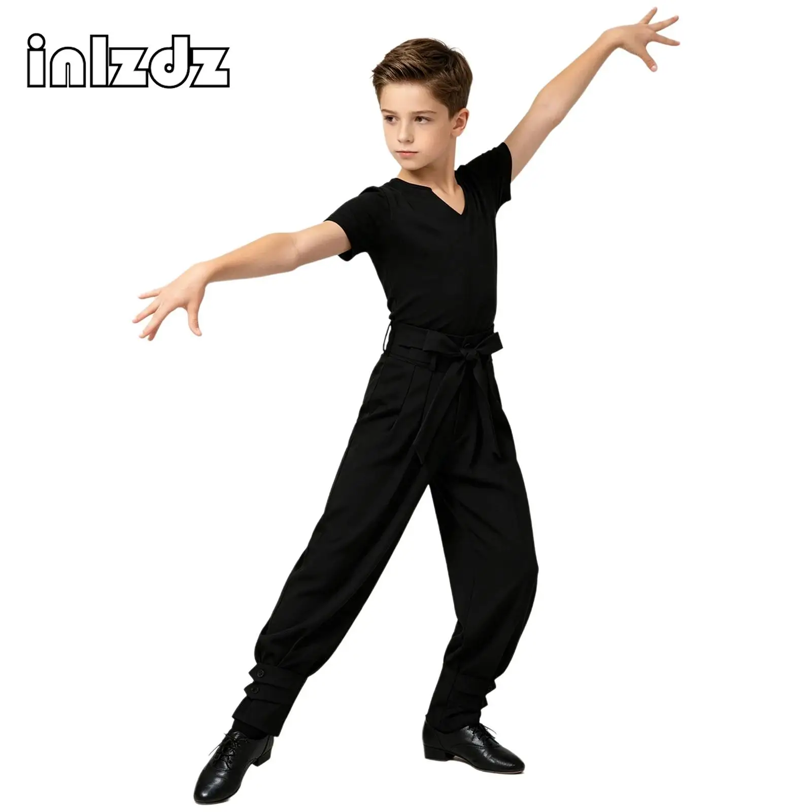 Boy Latin Dance Outfits Pants Kids Short Sleeve T-shirt with Bottom Pants Belt Set for Rumba Ballroom Stage Performance Practice
Boy Latin Dance Outfits Pants Kids Short Sleeve T-shirt with Bottom Pants Belt Set for Rumba Ballroom Stage Performance Practice