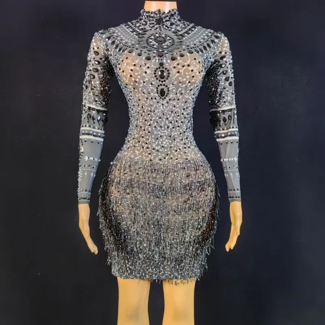 New Elegant Black Diamond Crystal Tassel Slim Fit Short Skirt Fashion Women Party Ball Evening Gown Stage Performance Costumes
New Elegant Black Diamond Crystal Tassel Slim Fit Short Skirt Fashion Women Party Ball Evening Gown Stage Performance Costumes